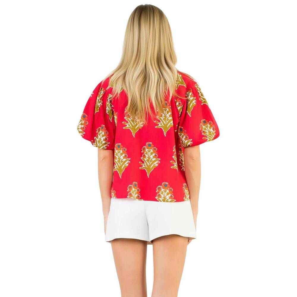 NEW THML puff sleeve floral detail top in magenta - Picture 3 of 5